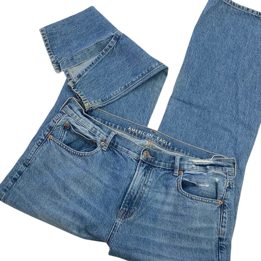 American Eagle Women 90s Bootcut Jeans Size 16 Distressed 100% Cotton Denim